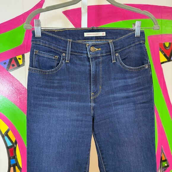 Levi's 724 High Rise Skinny Classic Blue Jeans with Gold Stitching. Size 26. - Picture 2 of 9